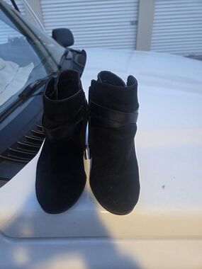 torrid Black Suede Ankle Booties with Wrap Strap